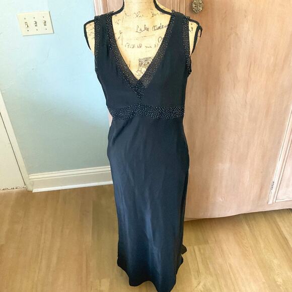 Emanuel Ungaro Paris Vtg Black Silk Beaded Slip Dress Y2K maxi gown 90’s Prom